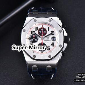Royal Oak Offshore 26170ST JF 42MM White Dial Red Hands Black Leather Strap A7750 V3