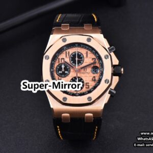 Royal Oak Offshore 26470OR RG JF 44MM YG Dial Black Subdial Black Leather Strap A3126